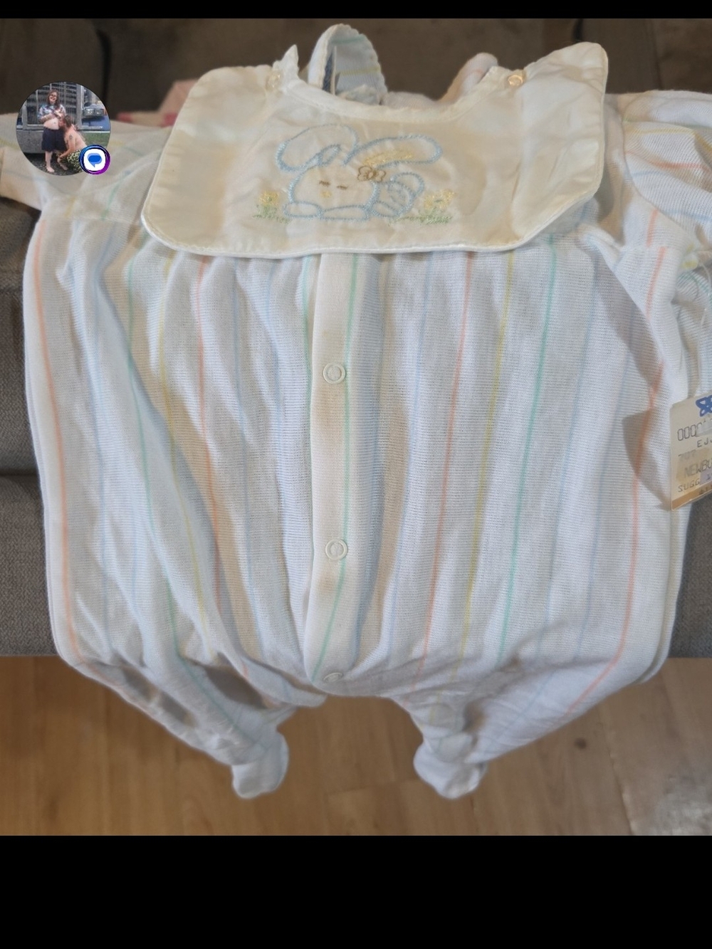 Baby Bunny Embroidered One-Piece Romper in Pastel Stripes